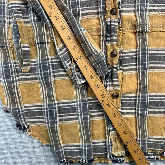 Oli & Hali Distressed Longline Flannel Shirt Women S Yellow Gray Plaid Grunge - Picture 8 of 10